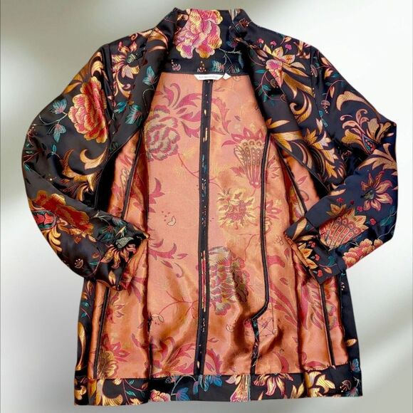 Soft Surroundings Embroidered Satin Asian Frog Clasp Blazer Jacket Womens XL - Picture 4 of 10